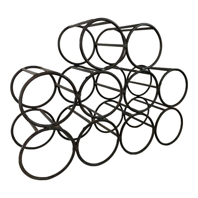 Mid-Century Modernist Welded Iron Minimalist Wine Rack For Sale