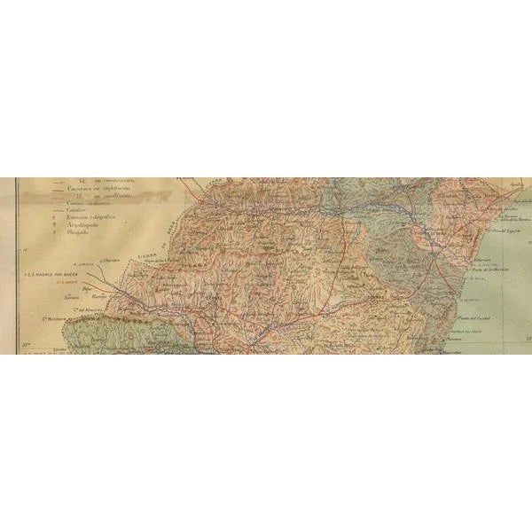 Paper Almería Coastal Contours and Landscapes in a Map of Southeastern Spain, 1901 For Sale - Image 7 of 8