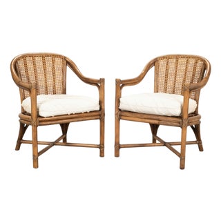 Pair of McGuire Organic Modern Rattan and Cane Armchairs For Sale