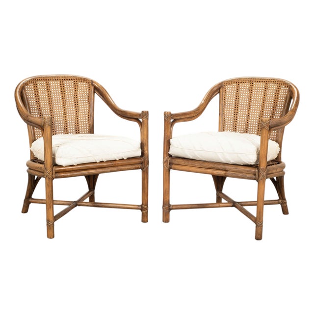Pair of McGuire Organic Modern Rattan and Cane Armchairs For Sale