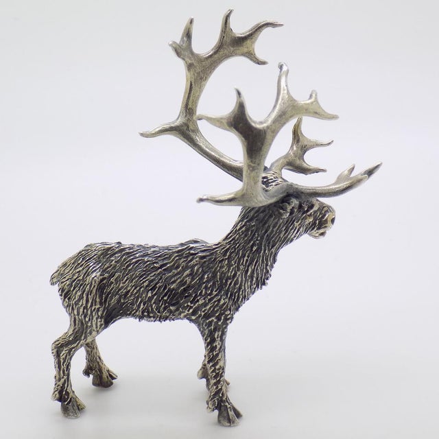 Large Vintage Italian Handmade Genuine Silver Stag Deer Figurine by Mario Cerreti, 1960s For Sale - Image 3 of 16