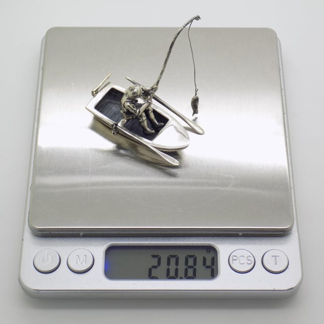 Vintage Italian Sterling Silver 925 Fisherman with Boat Figurine by Medusa-Oro, 1980s For Sale - Image 11 of 14