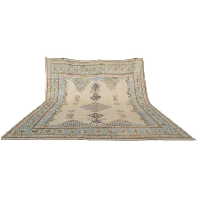 1970s 13x16 Rug, Muted Colors Hand Knotted Turkish Area Rug Oversized Rug for Estate For Sale - Image 5 of 10