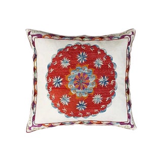Mid 20th Century Silk Embroidered Pattern Uzbek Pillow For Sale