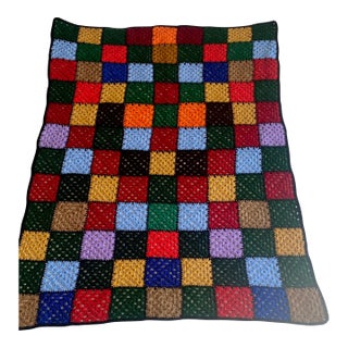Granny Square Vintage Multicolor Pattern Hand Crocheted Afghan Throw/Blanket Excellent Condition For Sale
