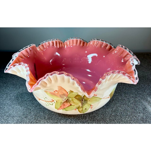 Early 20th Century Early 20th Century Hand Painted Art Glass Brides Bowl For Sale - Image 5 of 9