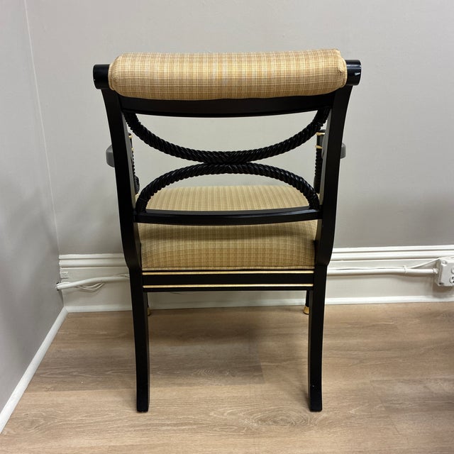 Traditional Early 20th Century Regency Black and Gold Open Back Arm Chairs For Sale - Image 3 of 11