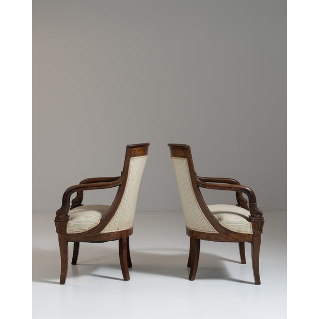 Pair of 19th Century French Chestnut Brown Empire Upholstered Armchairs For Sale In Greensboro - Image 6 of 15