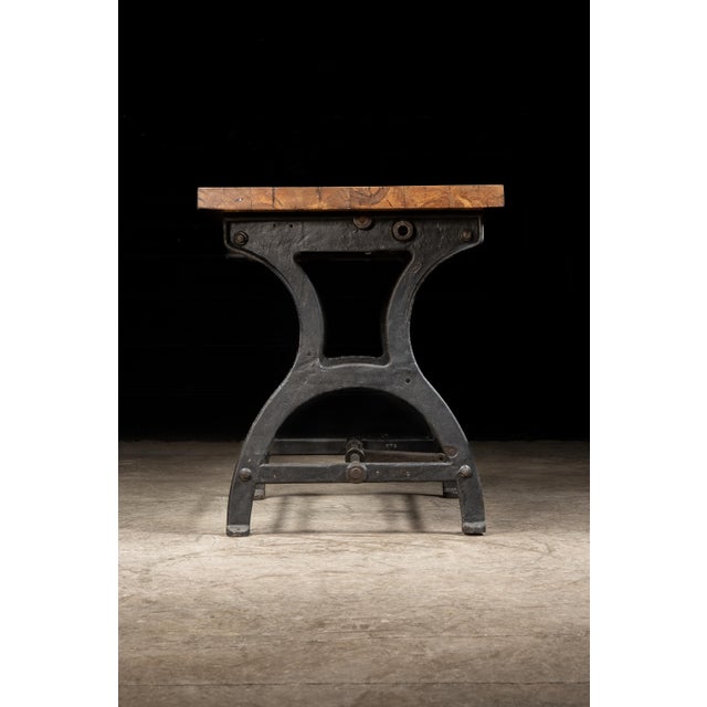 Industrial Oak Table on Antique Cast Iron Base For Sale - Image 4 of 14