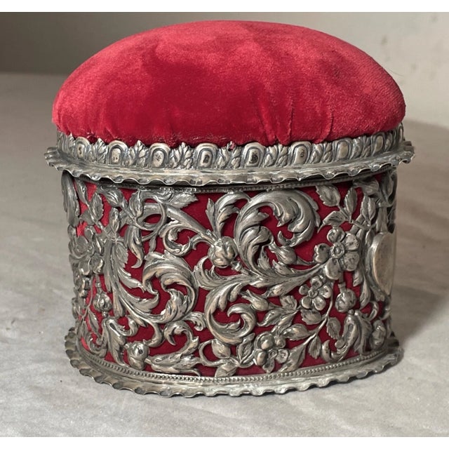 Antique Horton Allday Ornate Sterling Silver Heart Jewelry Ring Pin Cushion Box For Sale - Image 16 of 18