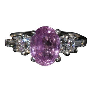 GIA Certified Natural 3.53Cts Diamond Sapphire Five Stone Platinum Ring, size 5.25 For Sale