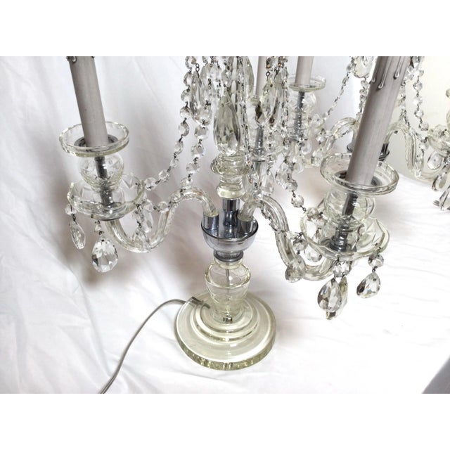Mid 20th Century Cut Glass 3-Light Girandole Lamps - A Pair For Sale - Image 9 of 10