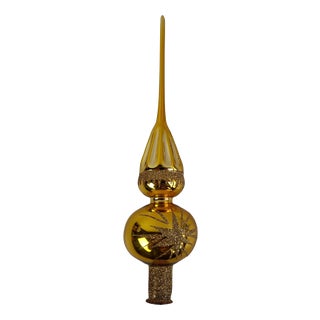 Vintage Czech Hand-Painted Golden Glass Christmas Tree Topper, 1970s For Sale
