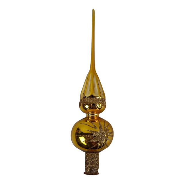 Vintage Czech Hand-Painted Golden Glass Christmas Tree Topper, 1970s For Sale