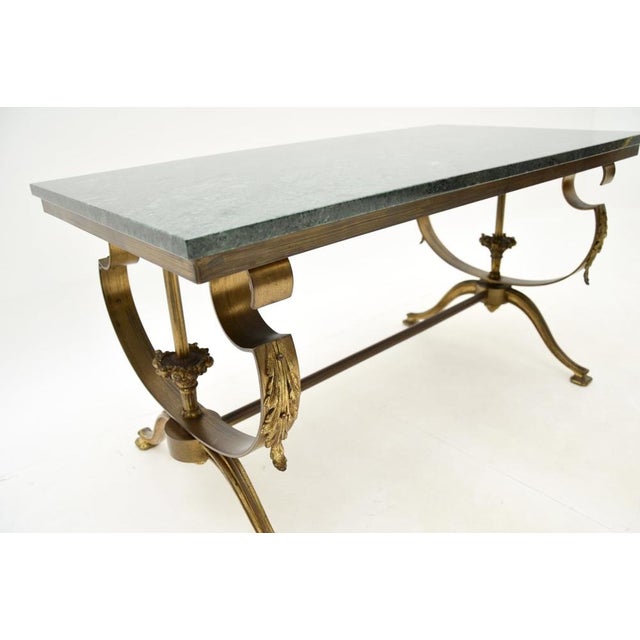 French Brass Coffee Table with Marble Top, 1930s For Sale - Image 6 of 9