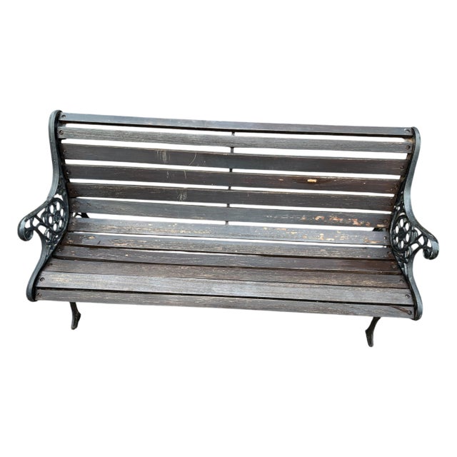 Black Cast Iron and Wood Bench, 1960 For Sale - Image 8 of 13