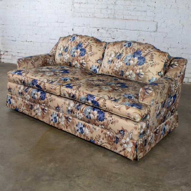 Mid 20th Century Mid-20th Century Traditional Sofa or Loveseat With Floral Chintz Fabric and Front Brass Ball Casters For Sale - Image 5 of 18