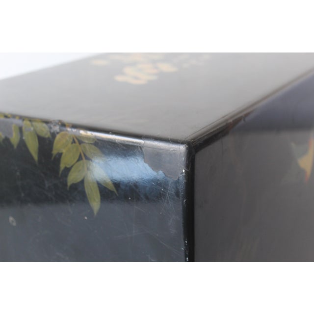 1970s Asian Floral Black Lacquered Pedestal Plant Stand For Sale - Image 13 of 18