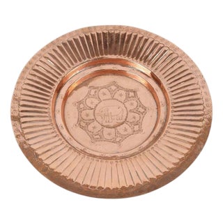 Antique Hand-Hammered Copper Tray, Geometric Design, India, 1940s For Sale