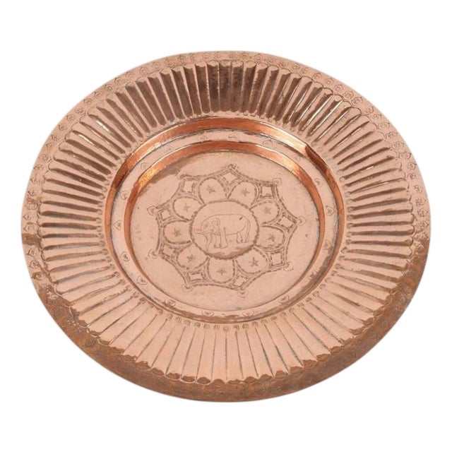 Antique Hand-Hammered Copper Tray, Geometric Design, India, 1940s For Sale