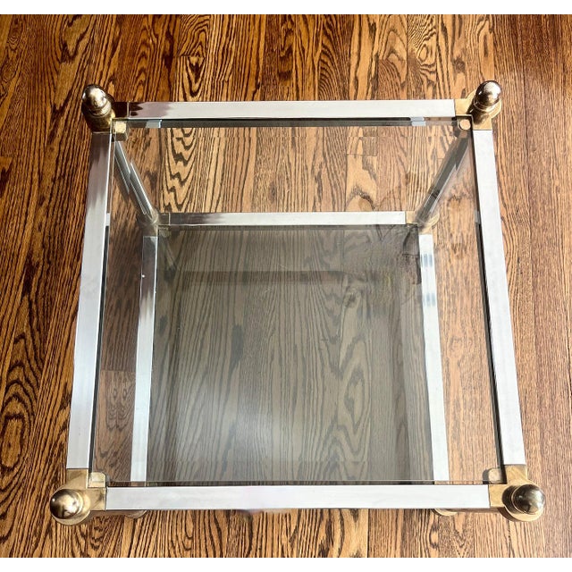 Mid-Century Modern 1970s Maison Jansen Style Square, Glass Top Mid Century Square Side Table For Sale - Image 3 of 3