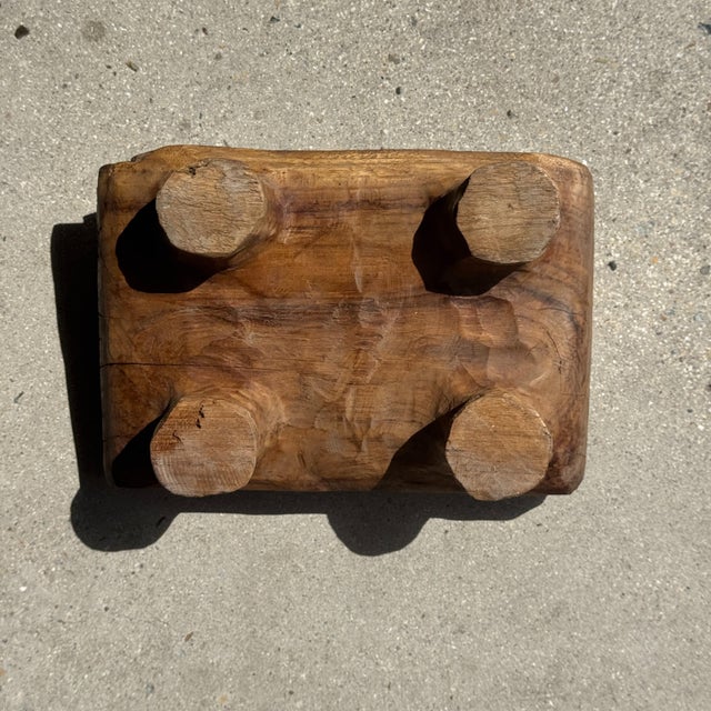 Brown Small Stool in Wabi-Sabi Monoxylous Blond Teak, 1980s For Sale - Image 8 of 11