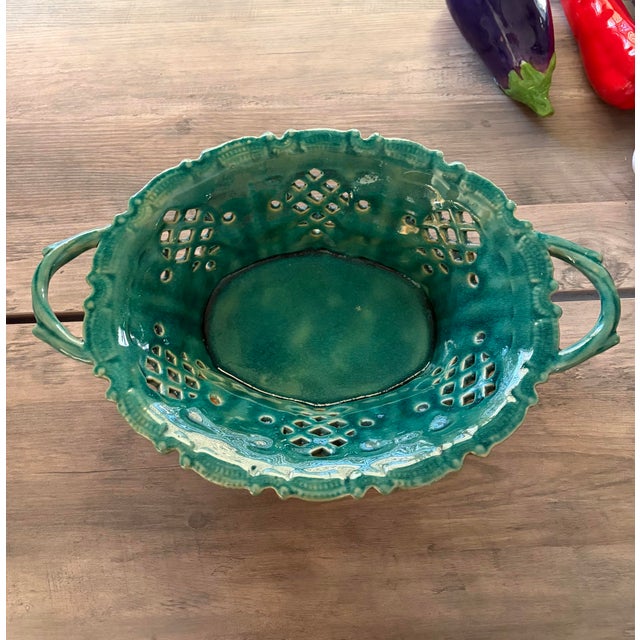 Majolica Vintage Italian Majolica Style Trompe l'Oeil Vegetable Basket Centerpiece For Sale - Image 4 of 10