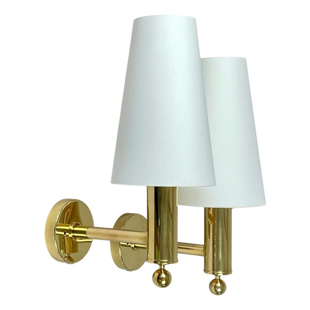 Mid-Century Brass V18 Wall Lights attributed to Eje Ahlgren for Bergboms, Sweden, 1960s, Set of 2 For Sale