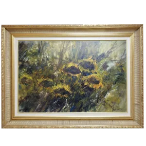 Oil on Board of Sunflowers Signed Anton Weiss