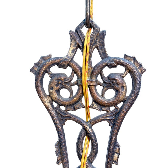 1930s 5 Light Spanish Revival With Amber Orange Glass Shades With Original Finish For Sale - Image 11 of 11