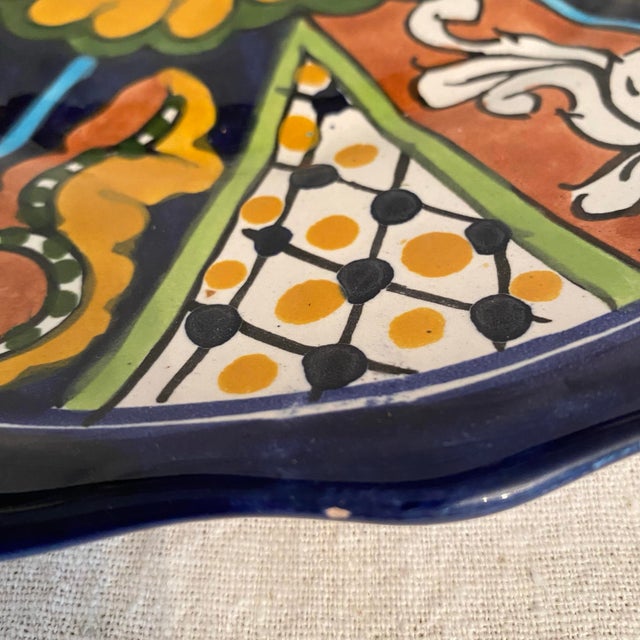 Blue 10”decorative Talavera Pottery Plate and 6 Piece Appetizer Tray Set - Group of 7 For Sale - Image 8 of 9