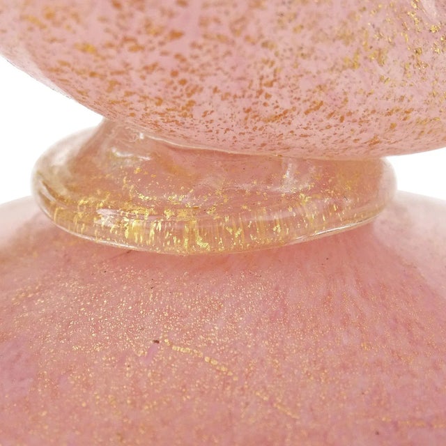 Vintage Murano Barovier Toso Pink Gold Flecks Italian Art Glass Seashell Horn of Plenty Shape Footed Candy Dish Bowl For Sale In Orlando - Image 6 of 7