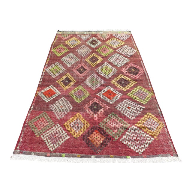 Mid 20th Century Mid 20th Century Vintage Turkish Handmade Kilim Boho Area Rug For Sale
