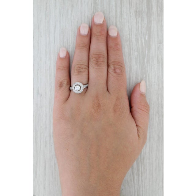 White Neil Lane 1.37ctw Round Diamond Halo Engagement Ring 14k White Gold Size 7 For Sale - Image 8 of 9