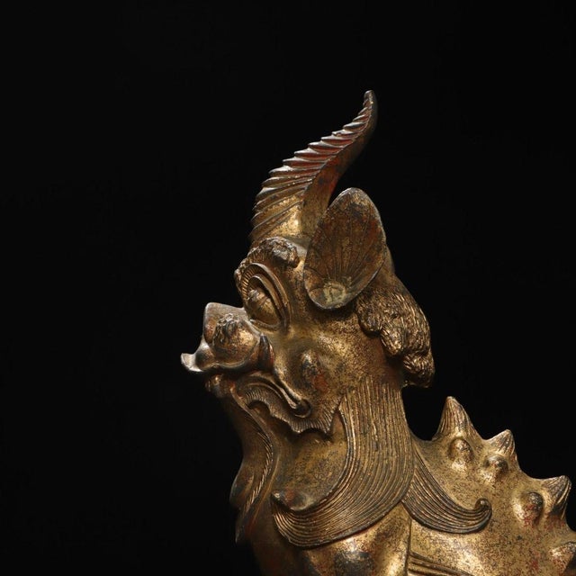 Metal Late 19th Century Gilt Bronze Mythical Unicorn Beast Statue, 2.2kg For Sale - Image 7 of 9