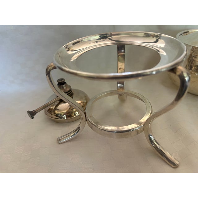 Chrome 1950s Mid Century Modern Silver Plate Fondue Pot Warmer For Sale - Image 8 of 11
