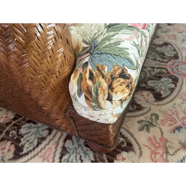 Lexington Woven Sofa With Floral Cushions With Matching Chair and Ottoman For Sale - Image 14 of 17