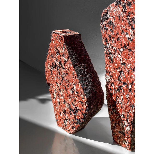 Red Concrete Sculptural Vases by Donatas Zukauskas, Set of 2 For Sale - Image 8 of 10