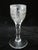 Antique, 18th century (possibly 17th) mead glass. Clear glass with engraved flower and leaf design accented by lace trim...