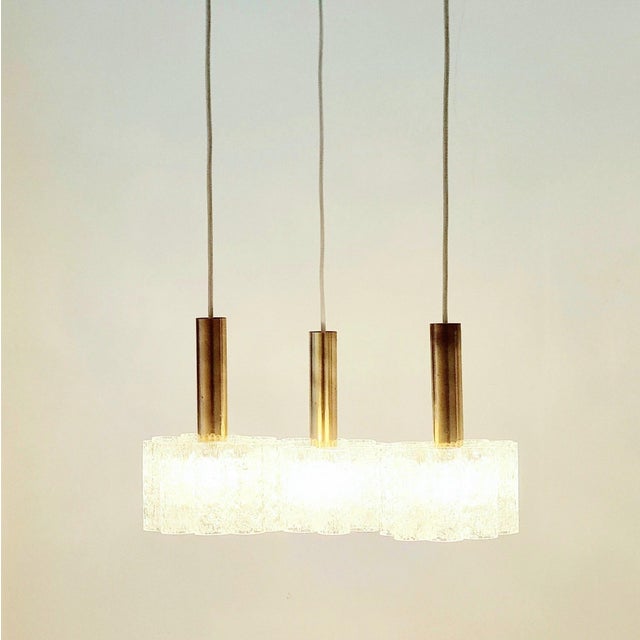 Mid-Century Modern Murano Ice Glass Triple Pendant Light from Doria Leuchten, Germany, 1960s For Sale - Image 6 of 9