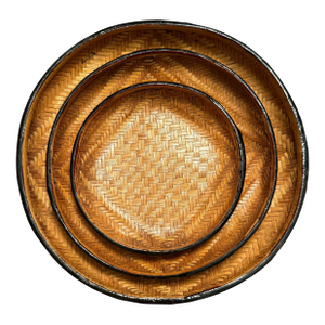 Vintage Set of 3 Asian Lacquered Woven Nesting Bowls