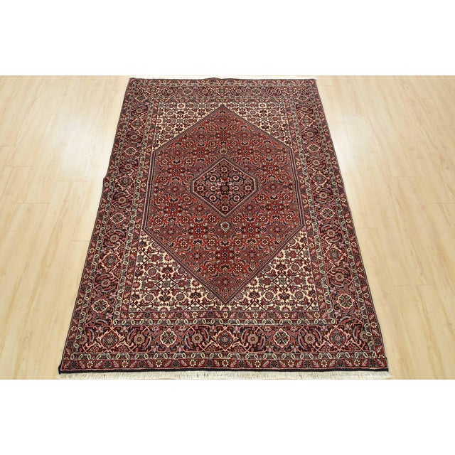 Farmhouse Bidjar Rug 4’8” X 6’6” Red Wool Vintage Traditional Hand-Knotted Carpet For Sale - Image 3 of 12