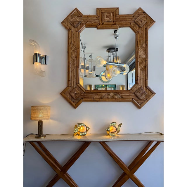 Large Bamboo and Rattan Mirror by Vivai Del Sud. Italy, 1970s For Sale - Image 10 of 13