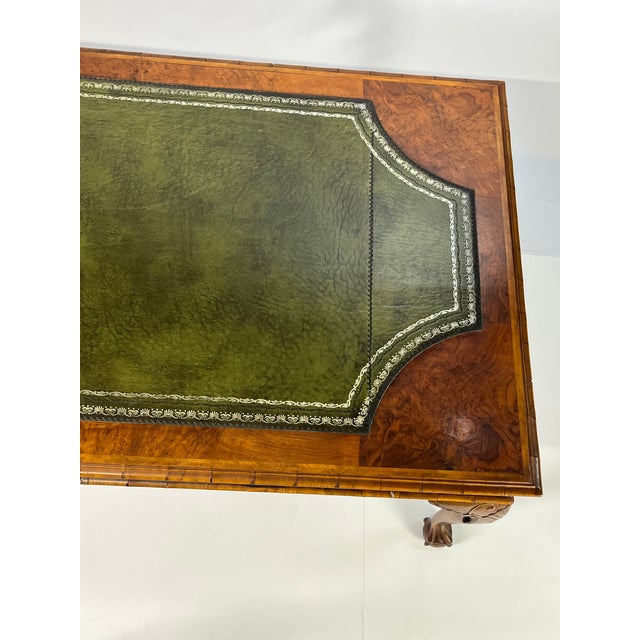 Mid 20th Century Large English Chippendale Style Burl Walnut Partners Desk With Ogee Molded Drawers For Sale - Image 10 of 18
