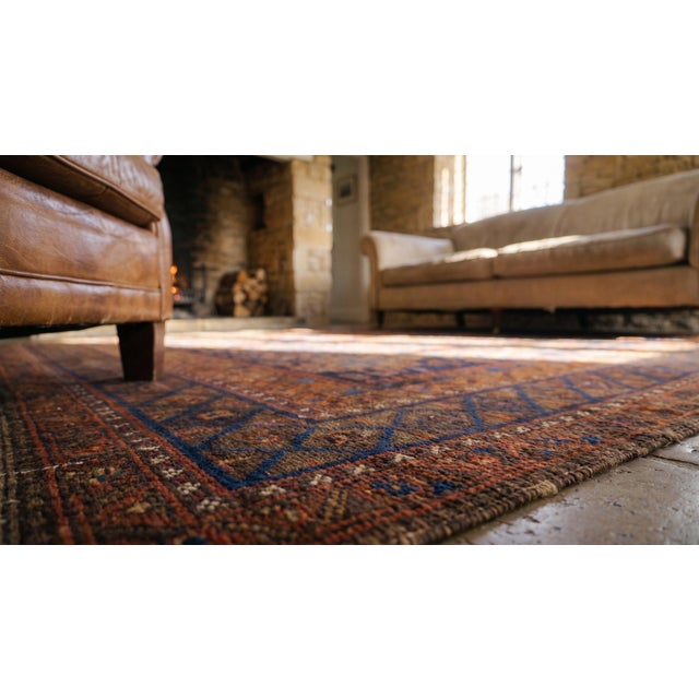 Textile 1875s Blue Navy Geometric Tribal Afghan Baluch Main Rug 5' X 7' Handknotted Wool Carpet For Sale - Image 7 of 9