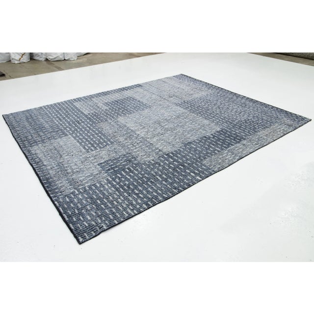 Abstract Abstract Designed Hand Knotted Modern Wool Rug in Blue For Sale - Image 3 of 9