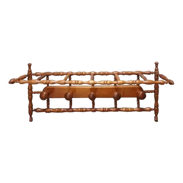 Antique Light Turned Wood Coat Rack, Early 20th Century For Sale