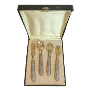 Early 20th Century French Gold and Silver Hors D’Oeuvres Set in Original Box- 4 Pieces
