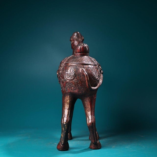 Asian Late 19th Century Gilt Copper Camel Figurine With Beast Mask, 1920g, High Relief For Sale - Image 3 of 9