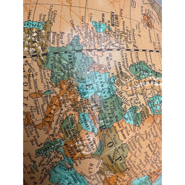 Brown Cram's Imperial World Globe With Textured Mountain Ranges & Paw Footed Iron Base For Sale - Image 8 of 12